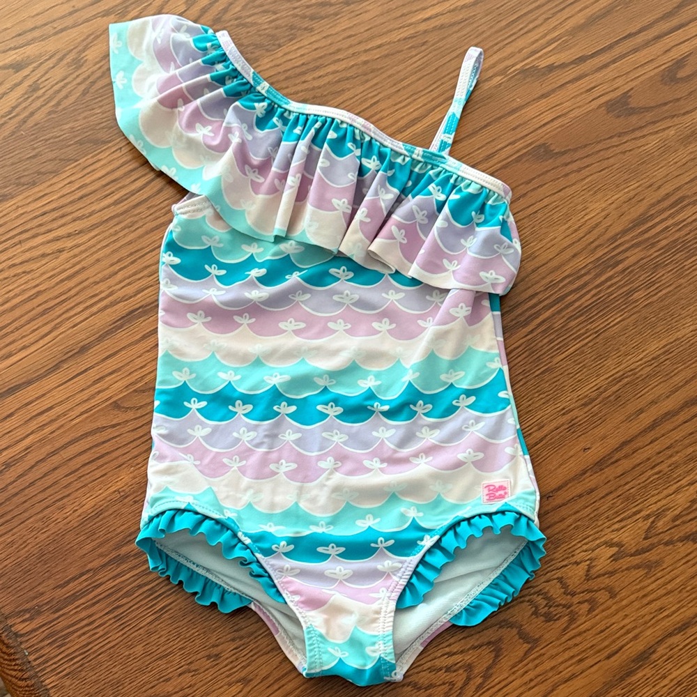 Ruffle Butts Aqua and Pink Scallop Swimsuit